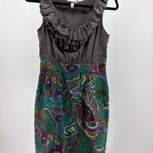 Anthropologie Maeve Paisley Silky Ruffle Dress‎ Size 2 Y2K Retro Office Boho